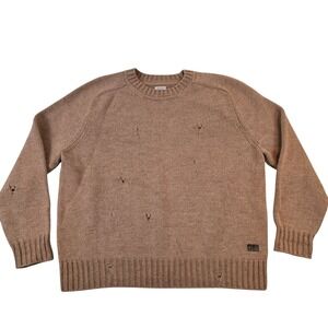 OOBE Brand Mens XXL Brown 100% Virgin Wool Distressed Crew Neck Sweater Italy